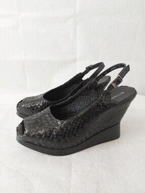 Pons Quintana Women Woven Leather Peep-toe Slingback Wedge Heel Sandals Size 38